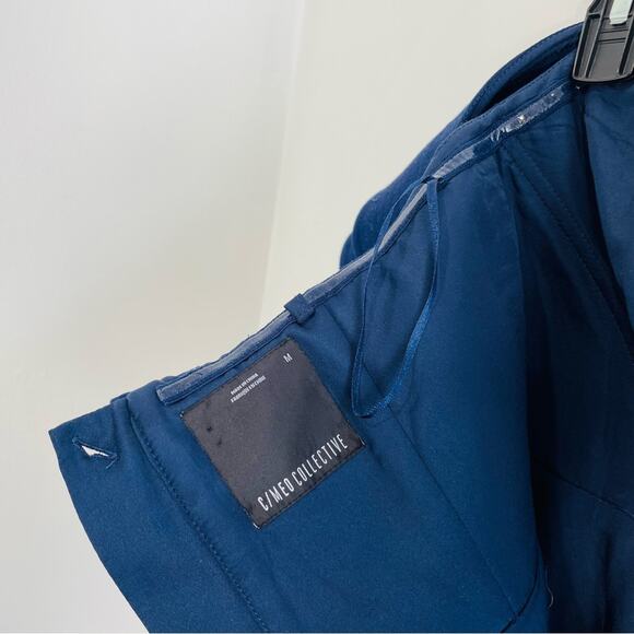 C/MEO Collective Navy Blue Ruffle Off Shoulder Crepe Slit Front Cocktail Medium - Picture 8 of 12